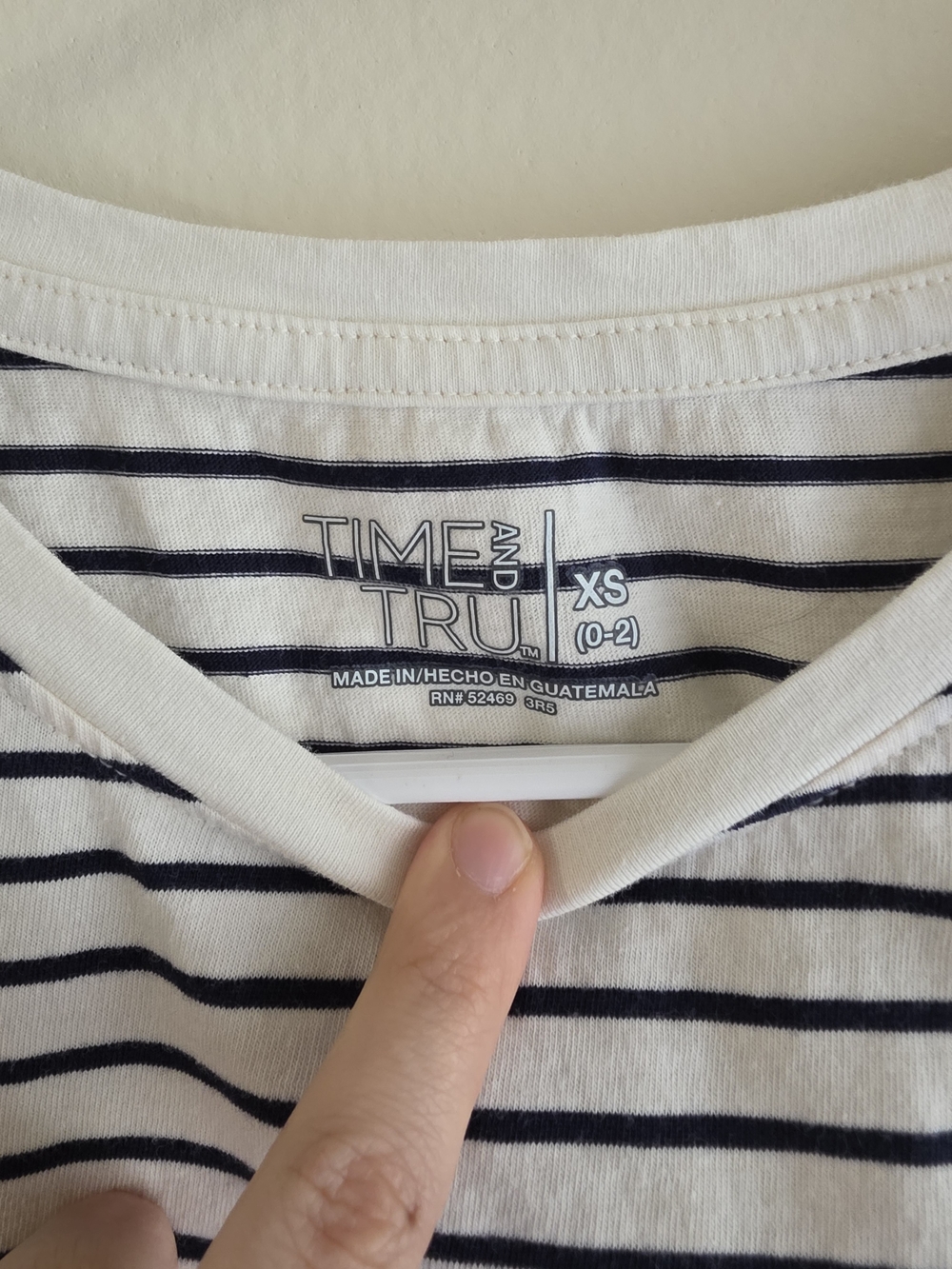 Time and Tru White and Black Striped Short Sleeve Tee